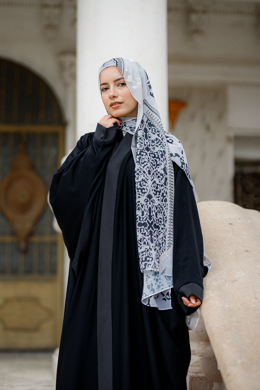 Noir Chic Printed Chiffon Scarf