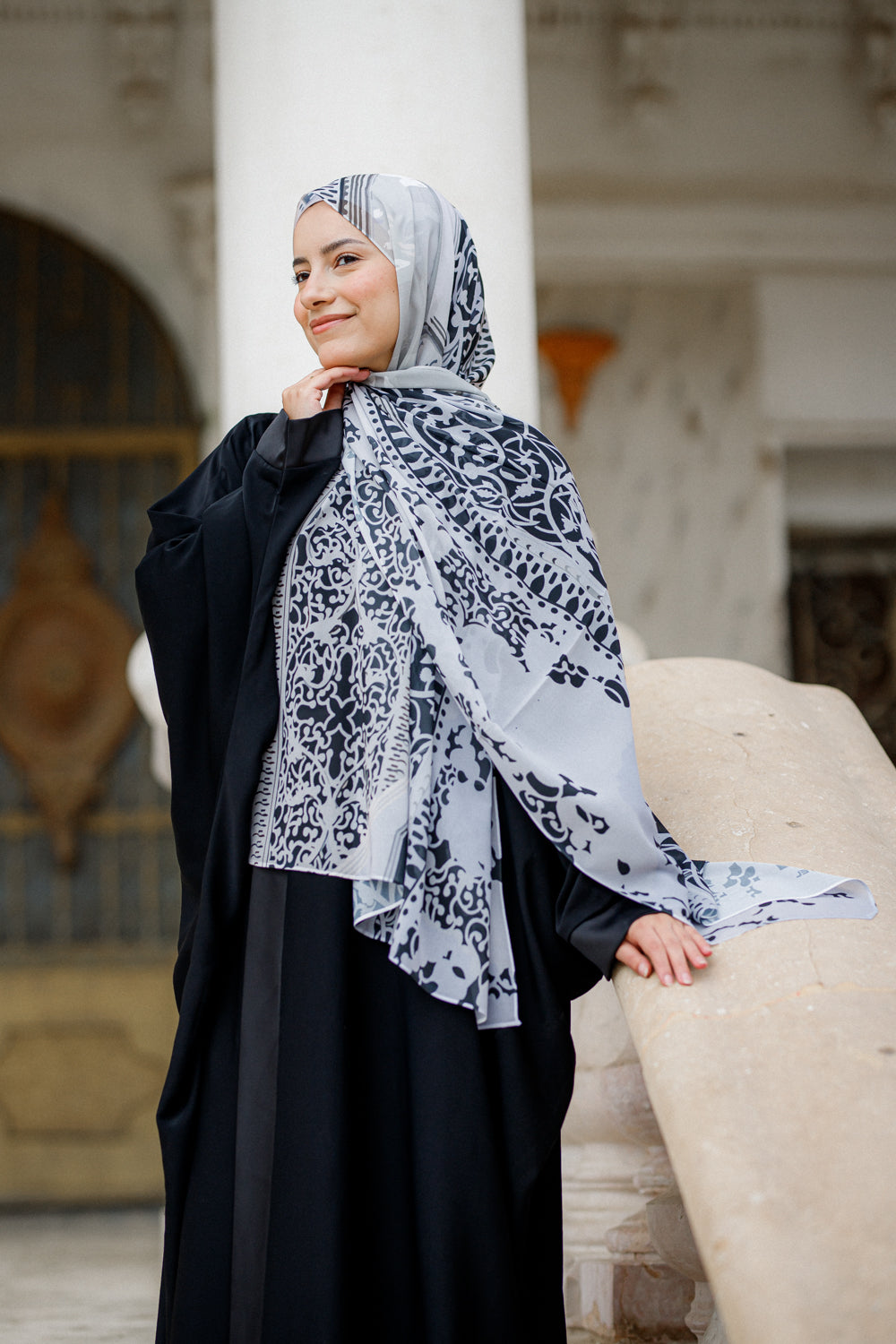 Noir Chic Printed Chiffon Scarf