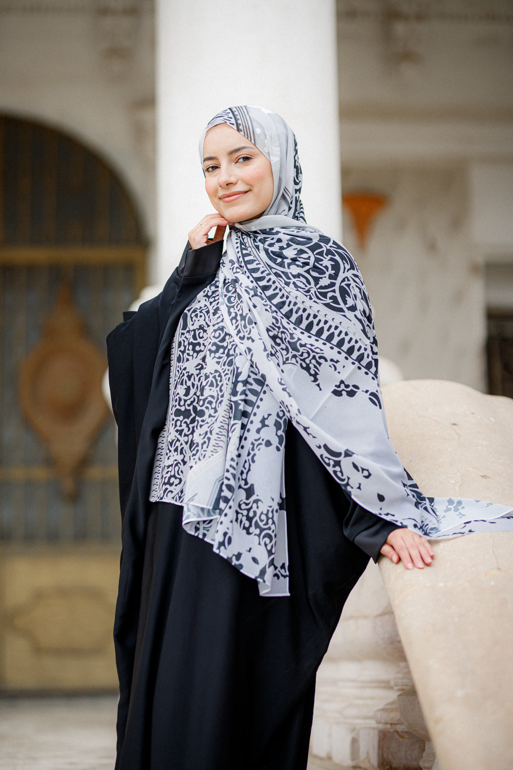 Noir Chic Printed Chiffon Scarf