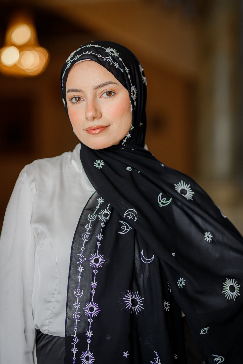 Crescent Embroidered Chiffon Hijab