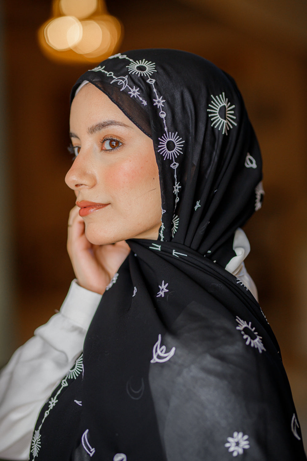 Crescent Embroidered Chiffon Hijab
